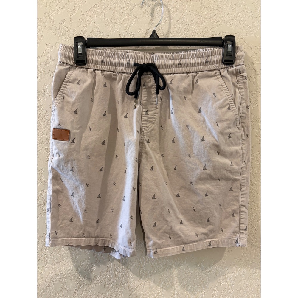 JMIERR Mens Sailboat Print Shorts Grey Size 34 Elastic Waist Drawstring Casual